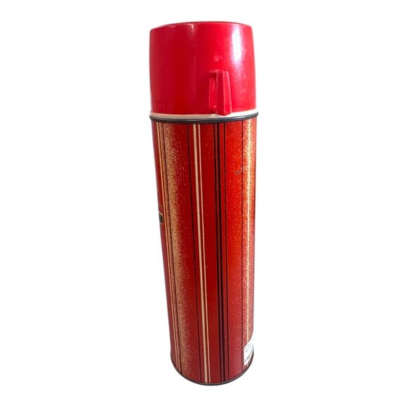 Vintage Red Striped Camping Thermos 1 Qt Vacuum Bottle With Cup Lid 1950s READ - Picture 9 of 13
